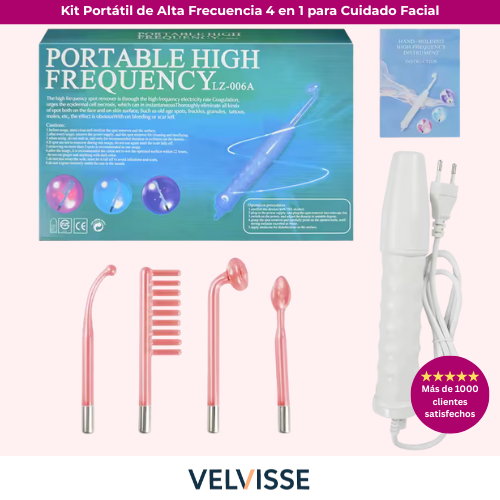 Kit Portátil de Alta Frecuencia 4 en 1 para Cuidado Facial y Capilar